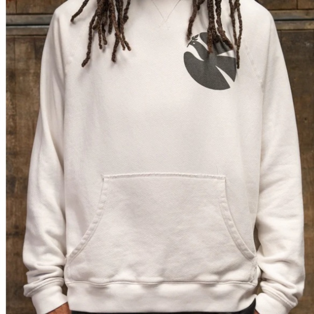 Madeworn Vintage White Oversized Hoodie with Peace Love Art Design - Picture 2 of 3